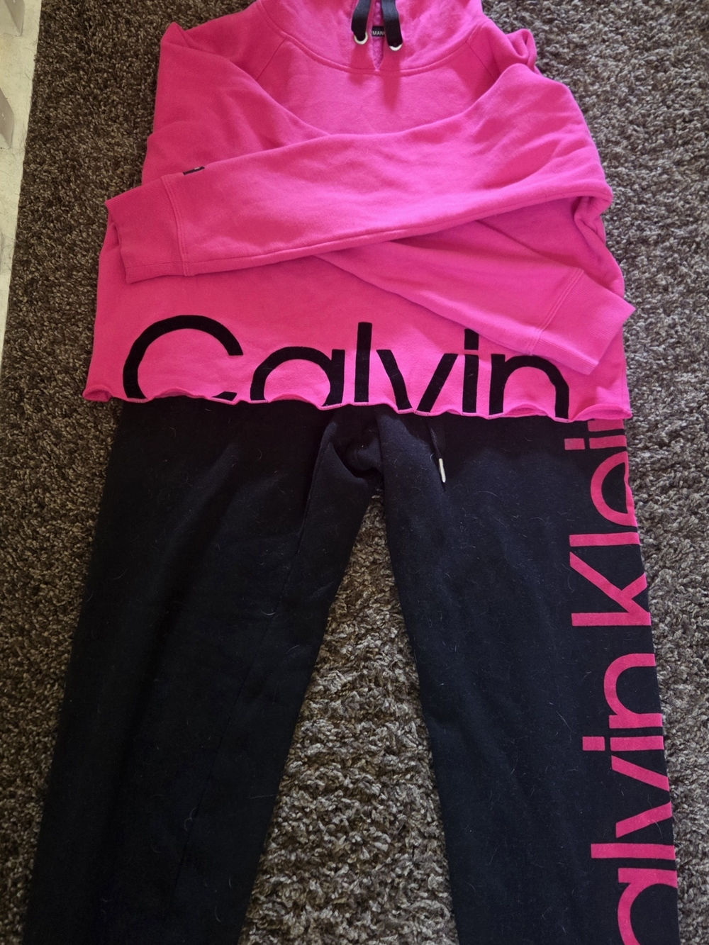 Calvin Klein Pink Hoodie & Black Slightly Cropped Hoodie And  Bottoms Set